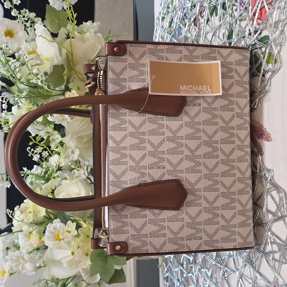 Michael Kors Beige Brown Logo Satchel with Gold Hardware - Picture 5 of 9